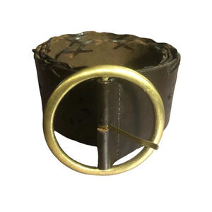 UNBRANDED Sz L Women's 50521SO Brown Leather Burnished Brass Buckle Cut-Out Belt